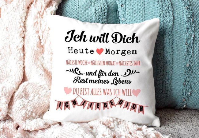 Kissen mit Spruch - Liebeserkl&auml;rung - in Rot - Farbkissen R&uuml;ckseite Rosa