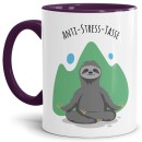 Anti Stress Tasse - Faultier -  Innen & Henkel Violett