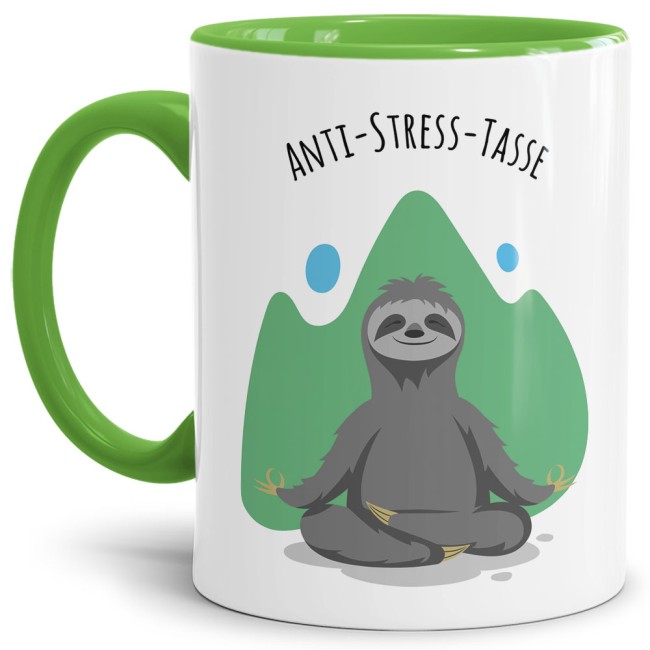 Anti Stress Tasse - Faultier -  Innen & Henkel Hellgrün