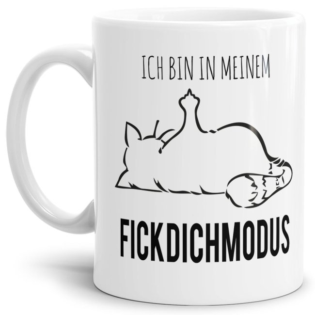Tasse mit lustigem Spruch - N&ouml;-Katze Fick Dich - Wei&szlig;