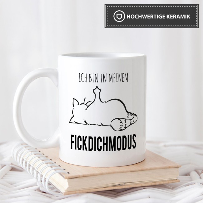 Tasse mit lustigem Spruch - Nö-Katze Fick Dich - Weiß