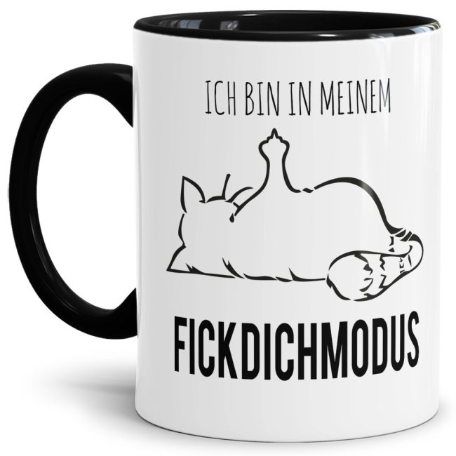 Tasse mit lustigem Spruch - N&ouml;-Katze Fick Dich Modus - Schwarz
