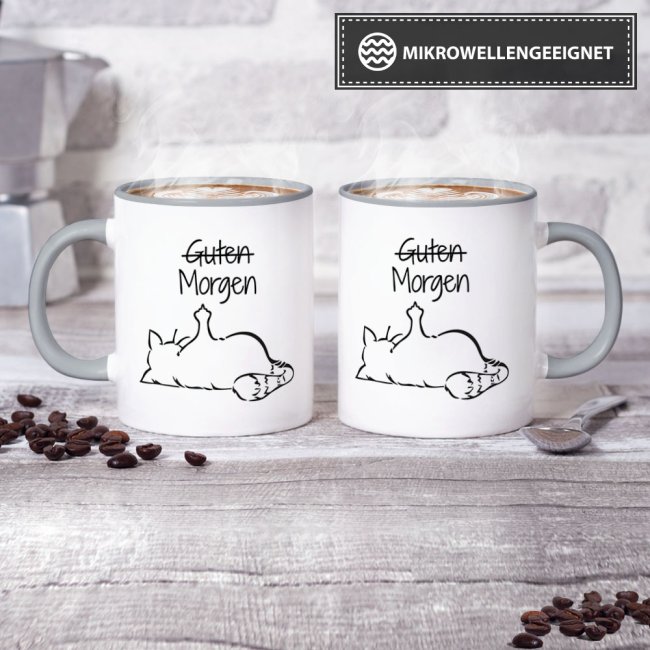 Tasse mit lustigem Spruch - N&ouml;-Katze Guten Morgen - Grau