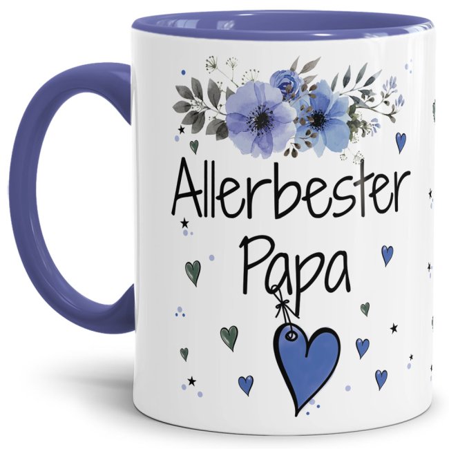 Tasse mit sch&ouml;nem Blumenmotiv - Allerbester Papa - Innen &amp; Henkel Cambridge Blau