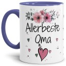 Tasse mit schönem Blumenmotiv - Allerbeste Oma - Innen &...