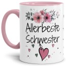 Tasse mit schönem Blumenmotiv - Allerbeste Schwester -...