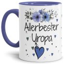 Tasse mit schönem Blumenmotiv - Allerbester Uropa - Innen...