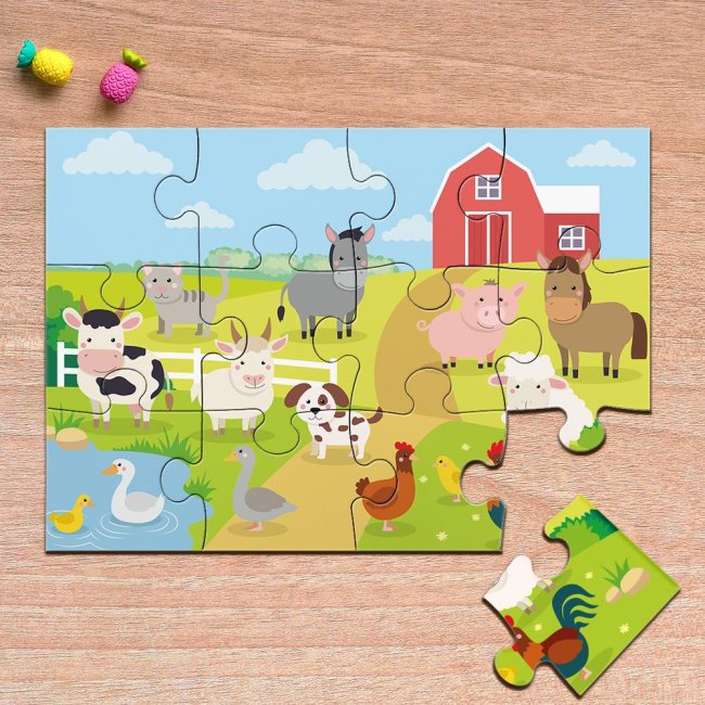 Holzpuzzle inkl. bedruckter Verpackung  - 4 Teile und 12 Teile