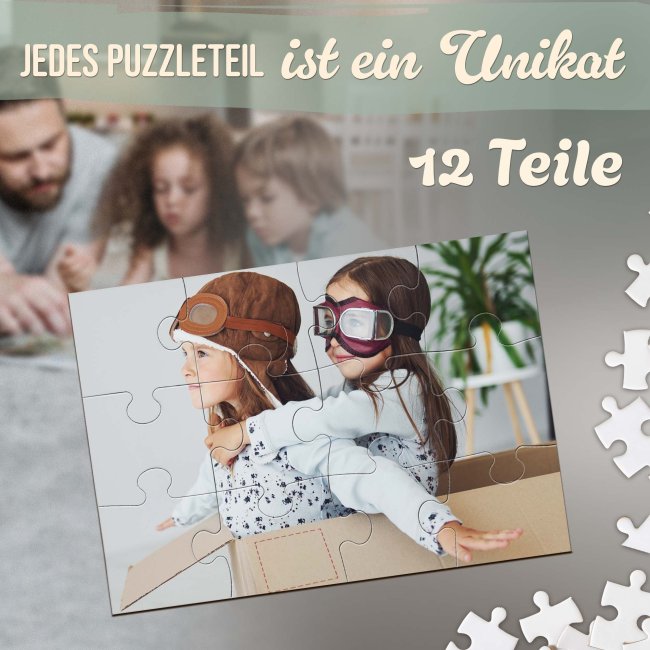Holzpuzzle 12 Teile inkl. bedrucktem Karton