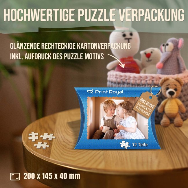 Holzpuzzle 12 Teile inkl. bedrucktem Karton