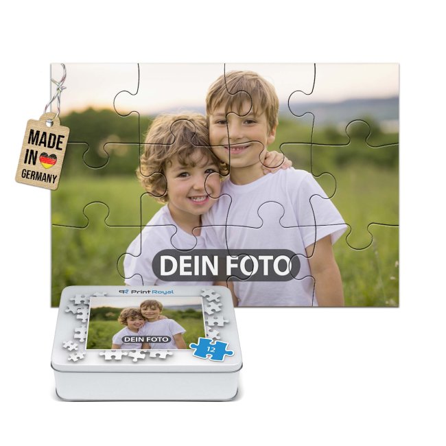 Holzpuzzle 12 Teile inkl. bedruckter Metalldose