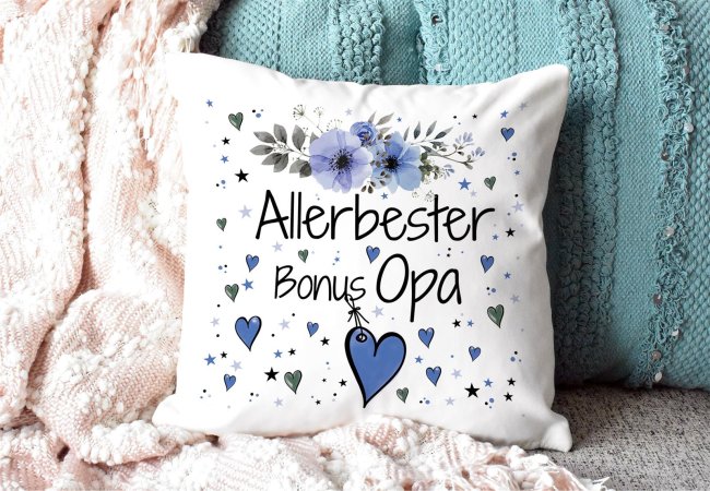 Kissen inkl. Kissenf&uuml;llung mit Spruch - Allerbester Bonus Opa - Kissen Polyester - Wei&szlig;
