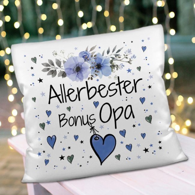 Kissen inkl. Kissenf&uuml;llung mit Spruch - Allerbester Bonus Opa - Kissen Polyester - Wei&szlig;