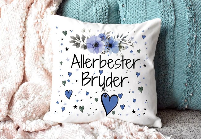 Kissen inkl. Kissenf&uuml;llung mit Spruch - Allerbester Bruder - Kissen Polyester - Wei&szlig;