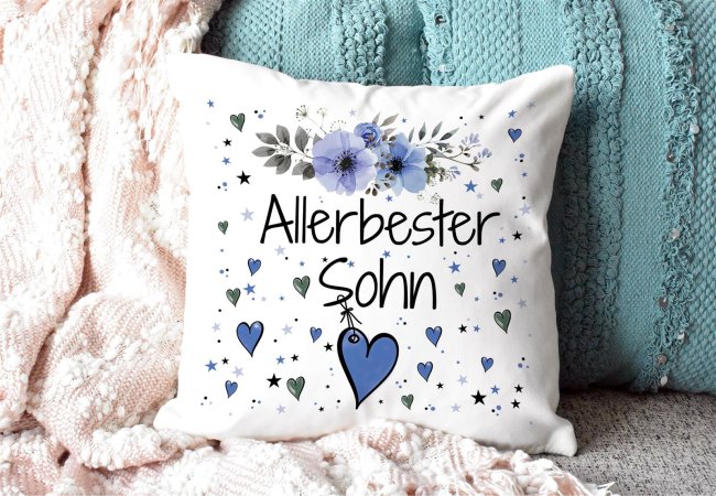 Kissen inkl. Kissenf&uuml;llung mit Spruch - Allerbester Sohn - Kissen Polyester - Wei&szlig;