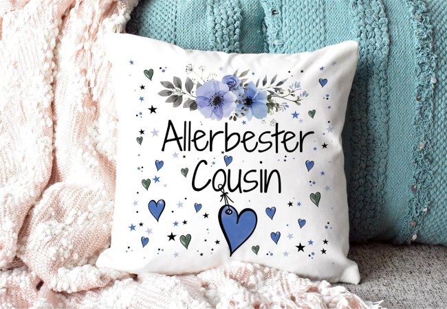 Kissen inkl. Kissenf&uuml;llung mit Spruch - Allerbester Cousin - Kissen Polyester - Wei&szlig;