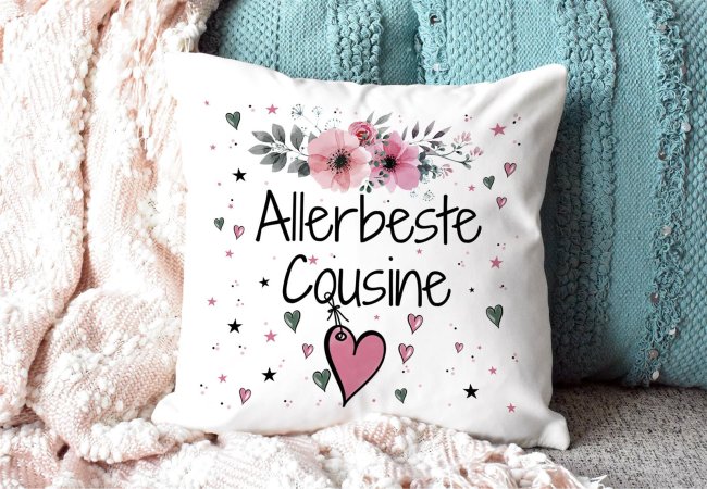 Kissen inkl. Kissenf&uuml;llung mit Spruch - Allerbeste Cousine - Kissen Polyester - Wei&szlig;