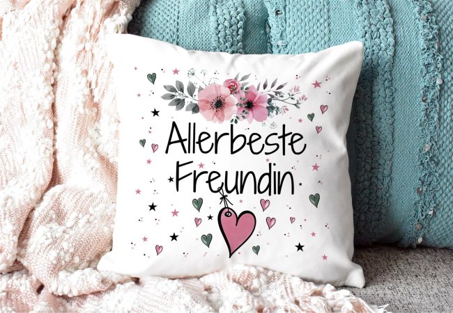 Kissen inkl. Kissenf&uuml;llung mit Spruch - Allerbeste Freundin - Kissen Polyester - Wei&szlig;