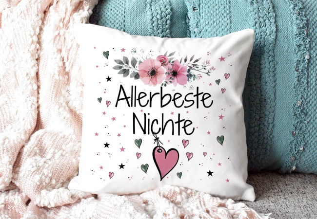 Kissen inkl. Kissenf&uuml;llung mit Spruch - Allerbeste Nichte - Farbkissen R&uuml;ckseite Rosa