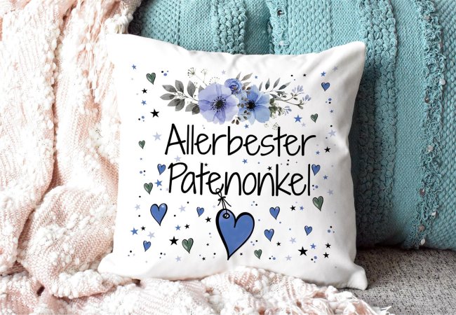 Kissen inkl. Kissenf&uuml;llung mit Spruch - Allerbester Patenonkel - Kissen Polyester - Wei&szlig;