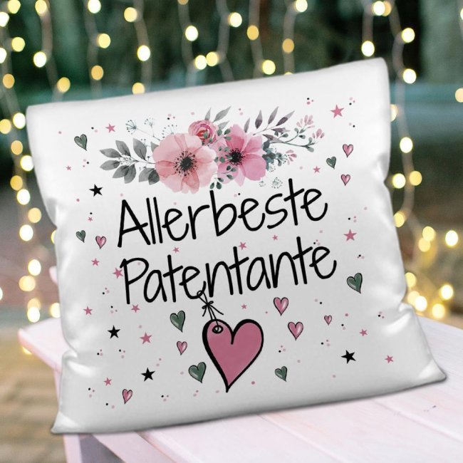 Kissen inkl. Kissenf&uuml;llung mit Spruch - Allerbeste Patentante - Kissen Polyester - Wei&szlig;