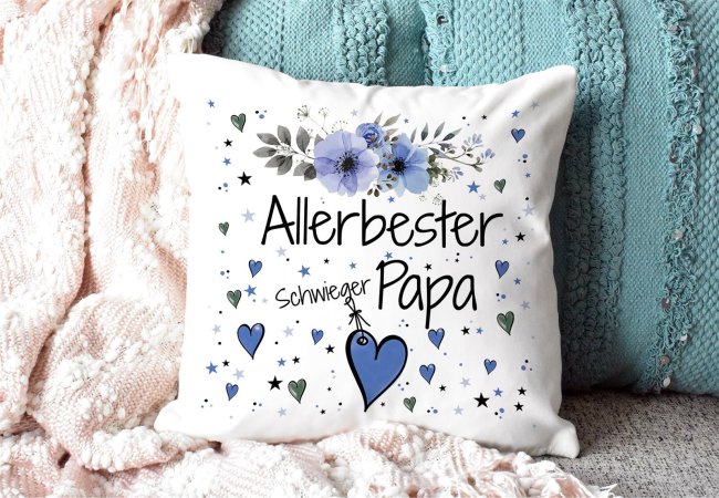 Kissen inkl. Kissenf&uuml;llung mit Spruch - Allerbester Schwiegerpapa - Kissen Polyester - Wei&szlig;