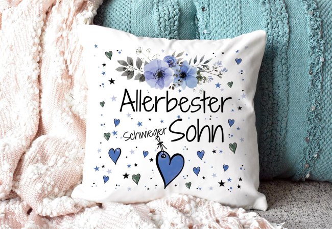 Kissen inkl. Kissenf&uuml;llung mit Spruch - Allerbester Schwiegersohn - Kissen Polyester - Wei&szlig;