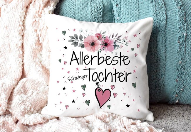 Kissen inkl. Kissenf&uuml;llung mit Spruch - Allerbeste Schwiegertochter - Kissen Polyester - Wei&szlig;