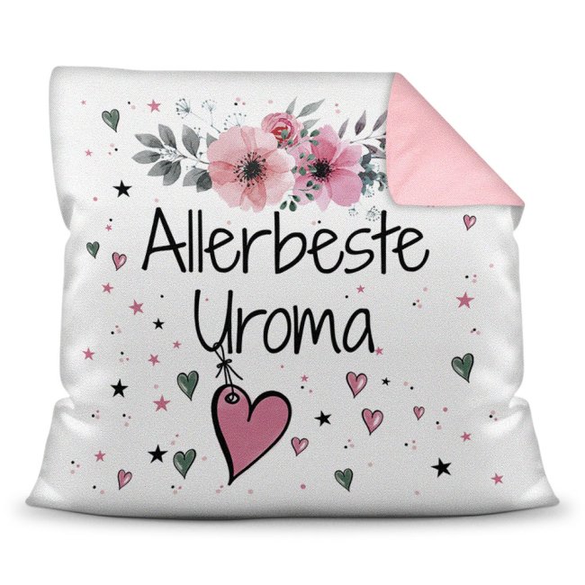 Kissen inkl. Kissenf&uuml;llung mit Spruch - Allerbeste Uroma - Farbkissen R&uuml;ckseite Rosa