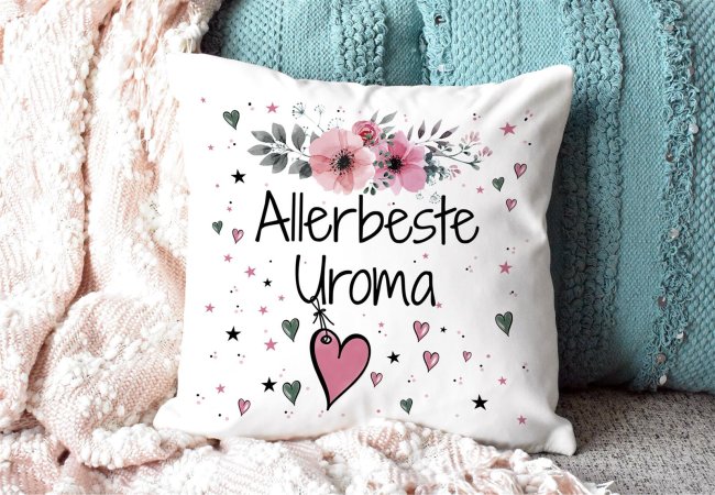 Kissen inkl. Kissenf&uuml;llung mit Spruch - Allerbeste Uroma - Kissen Polyester - Wei&szlig;