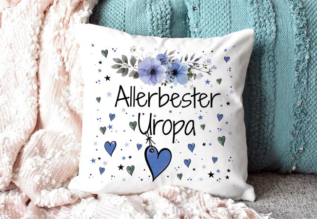 Kissen inkl. Kissenf&uuml;llung mit Spruch - Allerbester Uropa - Kissen Polyester - Wei&szlig;