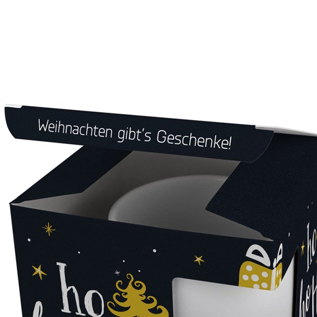 Geschenkverpackung f&uuml;r Tassen - Frohe Weihnachten - HO HO HO - schwarz