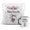 Geschenk-Set aus Tasse und Kissen mit Blumenmotiv -...