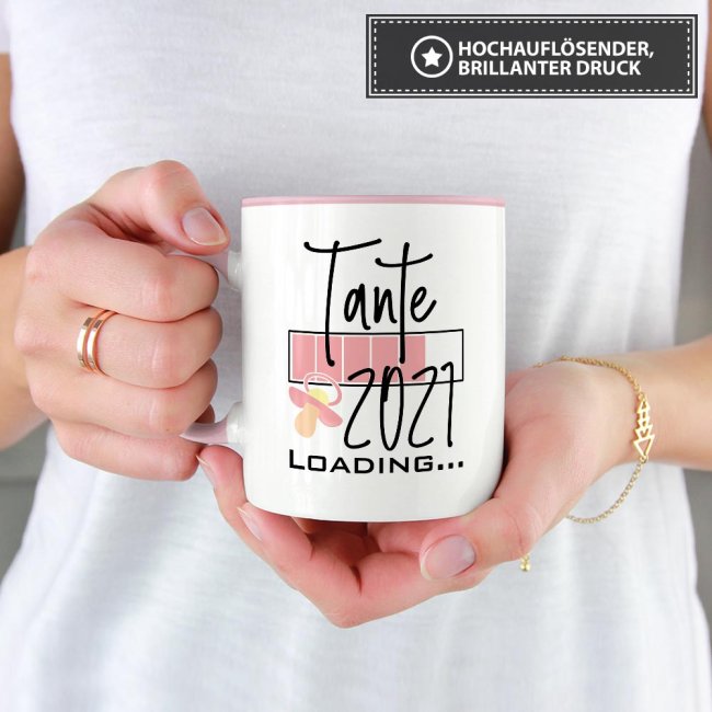 Tasse Loading Du wirst Tante 2021 Rosa, 8,95