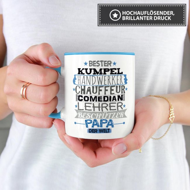Tasse mit Spruch - Bester Papa der Welt - Innen & Henkel Hellblau