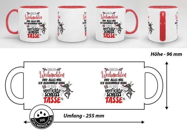 Tasse mit lustigem Spruch zu Weihnachten - Scheiß Tasse - Innen &amp; Hen