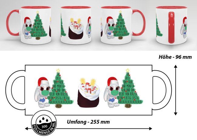 Tasse mit Weihnachtsspruch - Weihnachten 2021 mit Hasi - Innen &amp; Henkel Rot