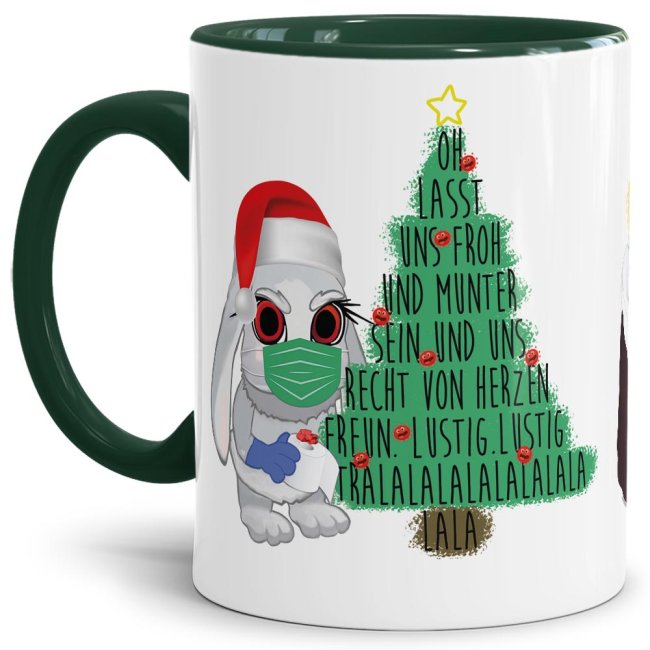 Tasse mit Weihnachtsspruch - Weihnachten 2021 mit Hasi - Innen & Henkel Dunkelgrün