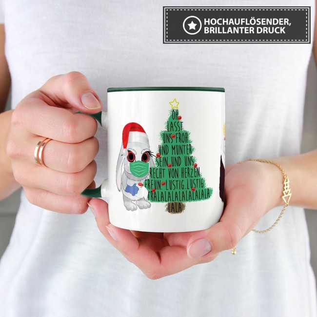 Tasse mit Weihnachtsspruch - Weihnachten 2021 mit Hasi - Innen & Henkel Dunkelgrün