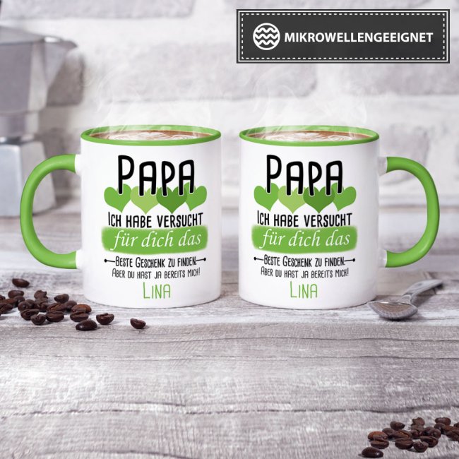Tasse von WUNSCHNAME - F&uuml;r Papa von einem Kind - Innen &amp; Henkel Hellgr&uuml;n
