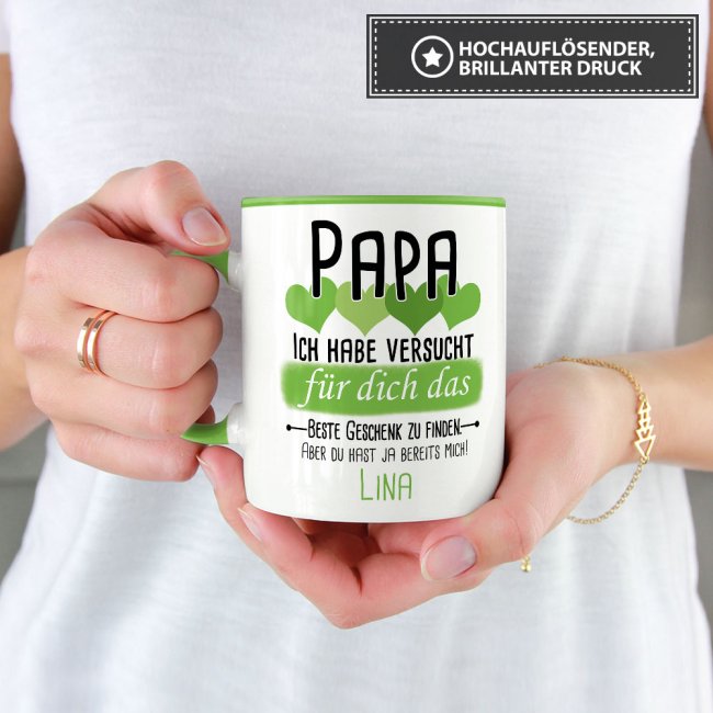 Tasse von WUNSCHNAME - F&uuml;r Papa von einem Kind - Innen &amp; Henkel Hellgr&uuml;n