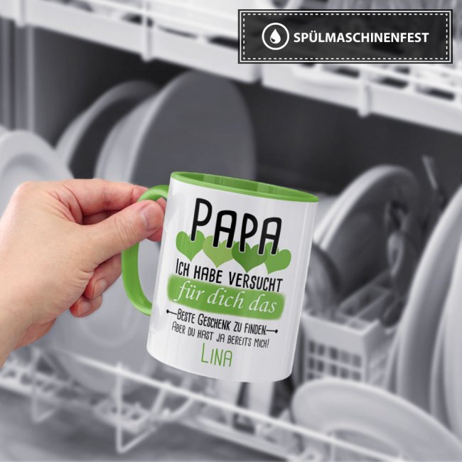 Tasse von WUNSCHNAME - F&uuml;r Papa von einem Kind - Innen &amp; Henkel Hellgr&uuml;n