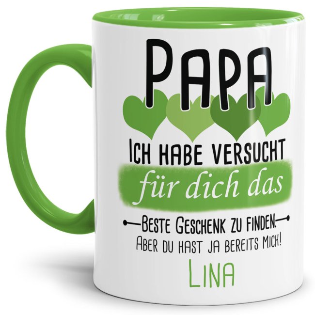 Tasse von WUNSCHNAME - F&uuml;r Papa von einem Kind - Innen &amp; Henkel Hellgr&uuml;n