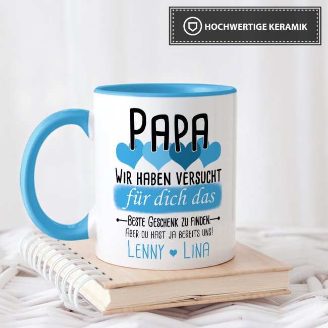 Tasse von WUNSCHNAMEN - F&uuml;r Papa von mehr Kindern - Innen &amp; Henkel Hellblau