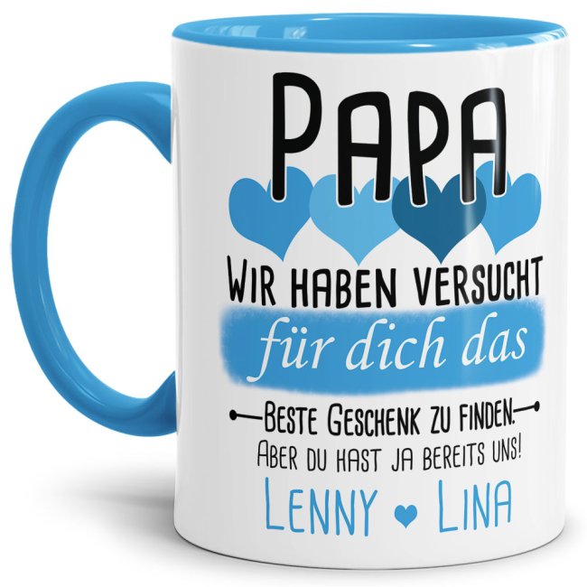 Tasse von WUNSCHNAMEN - F&uuml;r Papa von mehr Kindern - Innen &amp; Henkel Hellblau