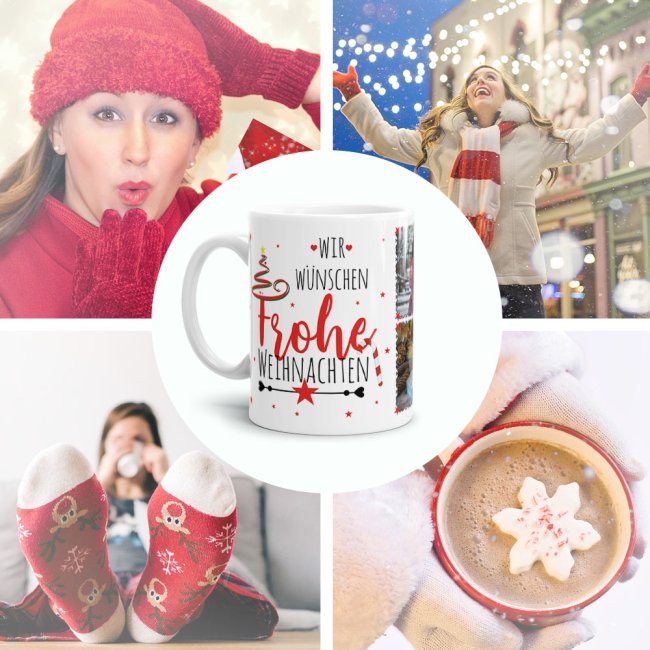 Weihnachtstasse selbst gestalten mit 4 Fotos Wei&szlig;