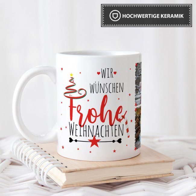 Weihnachtstasse selbst gestalten mit 4 Fotos Wei&szlig;