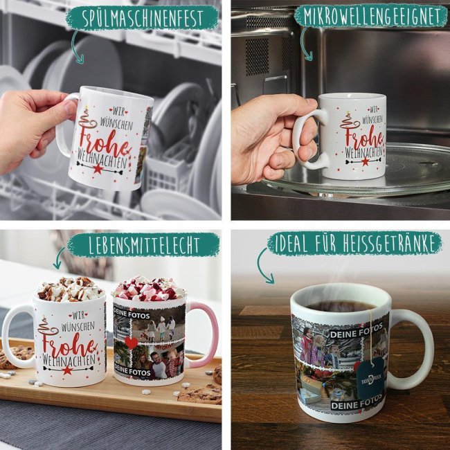 Weihnachtstasse selbst gestalten mit 4 Fotos Wei&szlig;