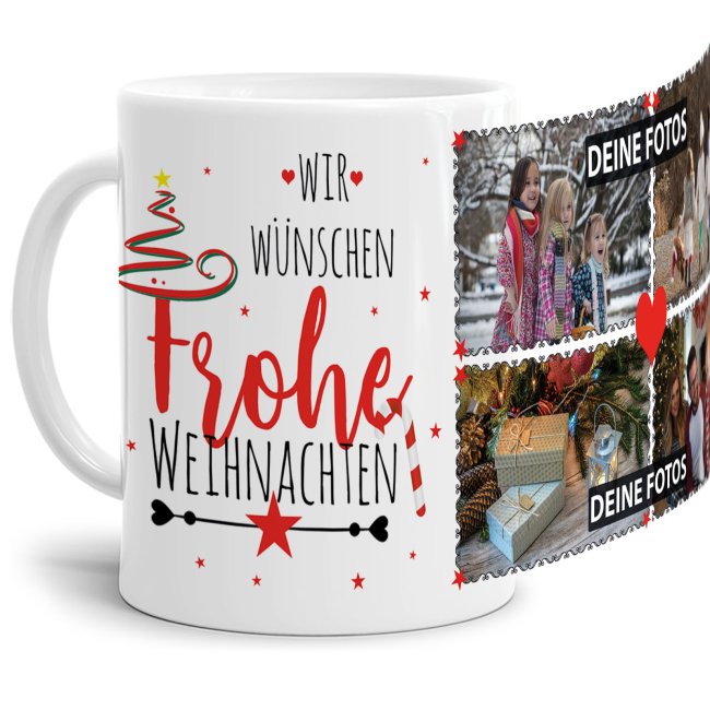 Weihnachtstasse selbst gestalten mit 4 Fotos Wei&szlig;