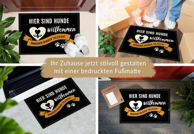 Fu&szlig;matte mit Spruch - Hier sind Hunde willkommen - 75 x 50 cm